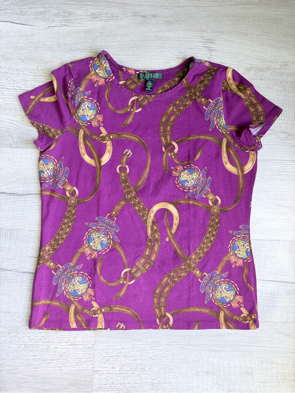 Ralph Lauren Purple Chain-Print Short Sleeve Top